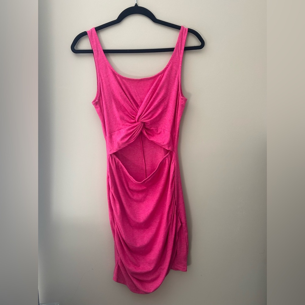 Hot Pink Twist-Front Cutout Bodycon Dress